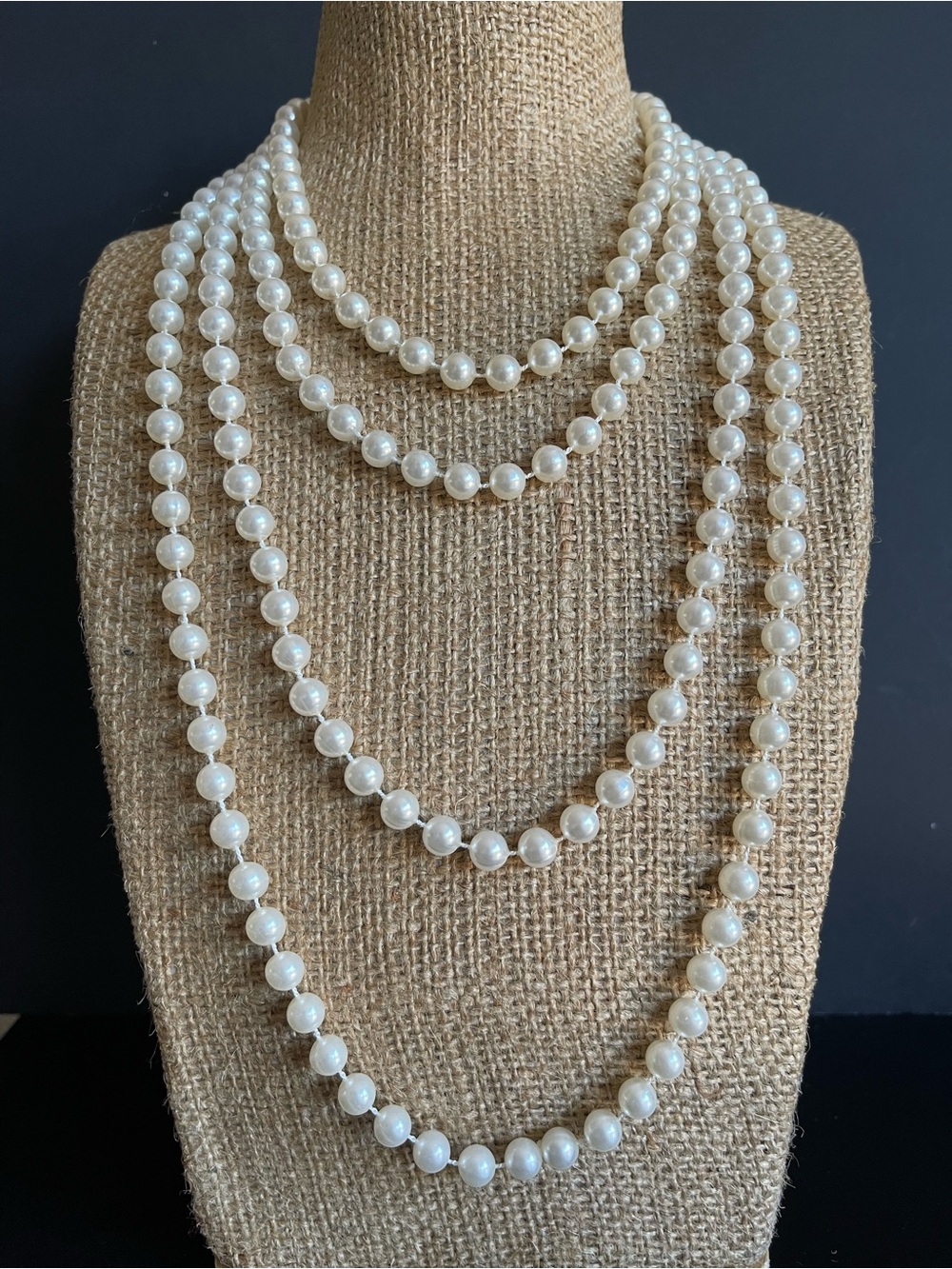 4 Classic faux White Pearl Necklace .